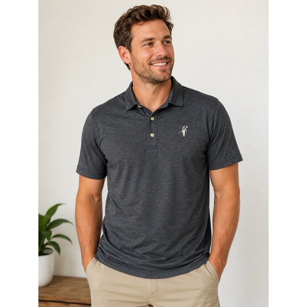 Toes on the Nose Men's L Gray Solid SS Polo Collared Button Embroidered Logo